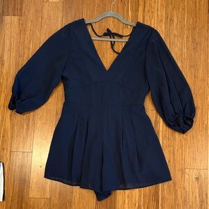 Navy Blue Long Sleeve Romper